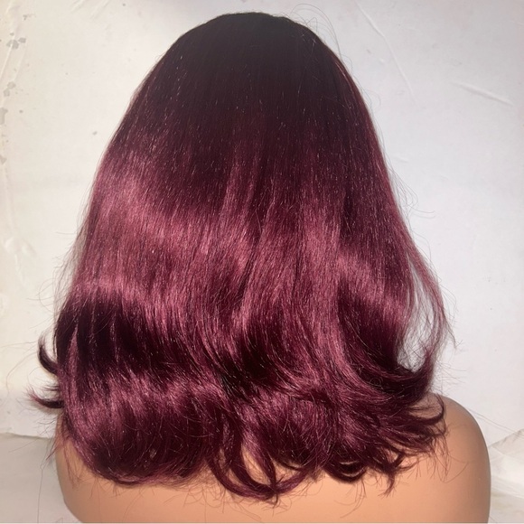New Burgundy Synthetic Slightly Wavy Womens Wig 16 inch Cos Play Halloween Fun - Picture 2 of 6